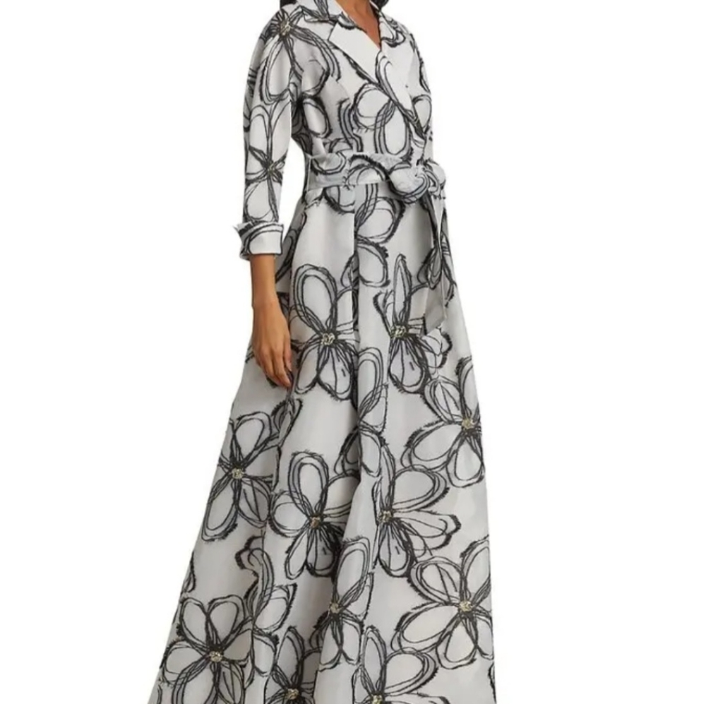 Teri Jon Black White Abstract Dress Gown